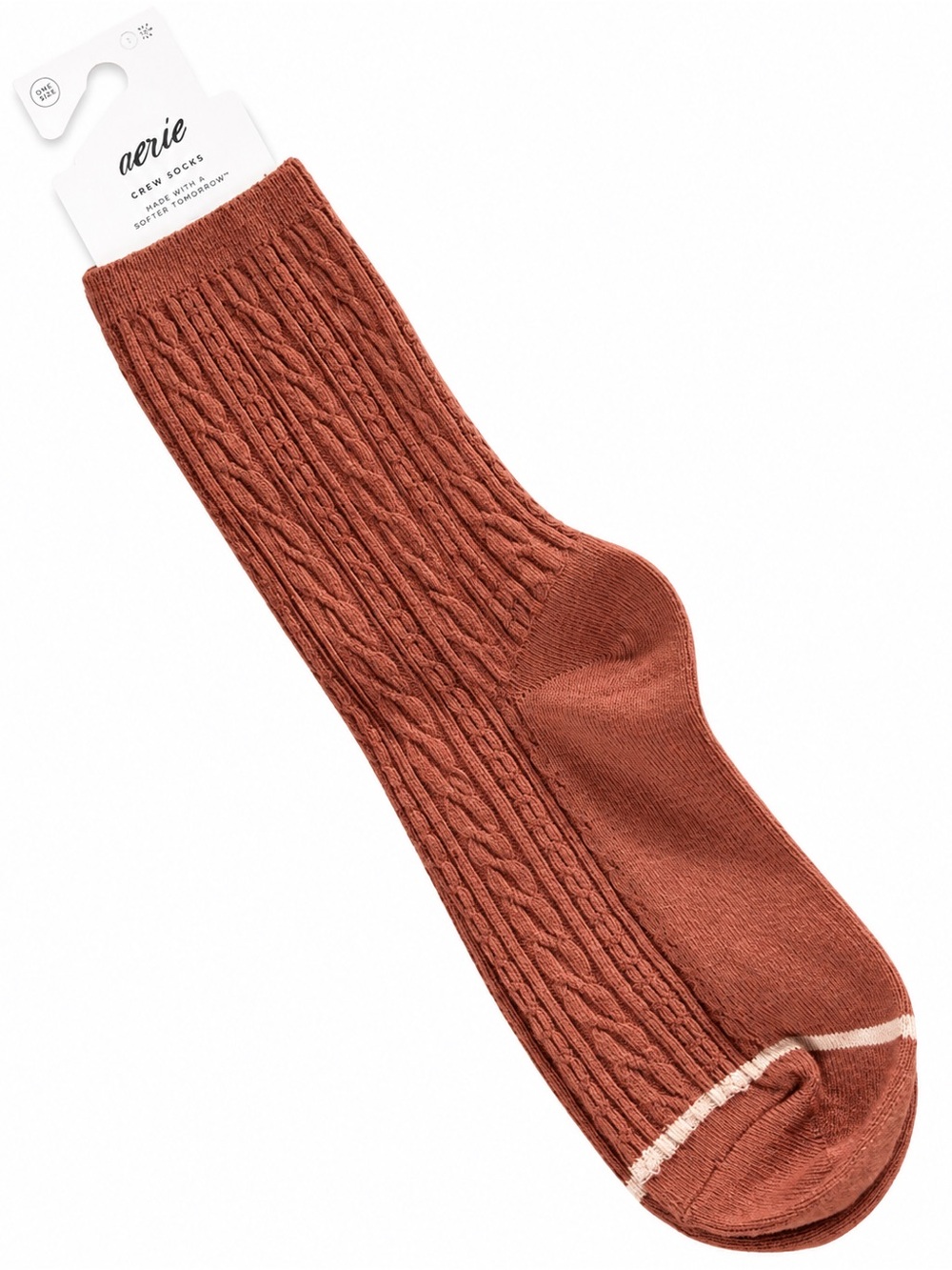 aerie Men's Cable Crew Sock in Rust Brown